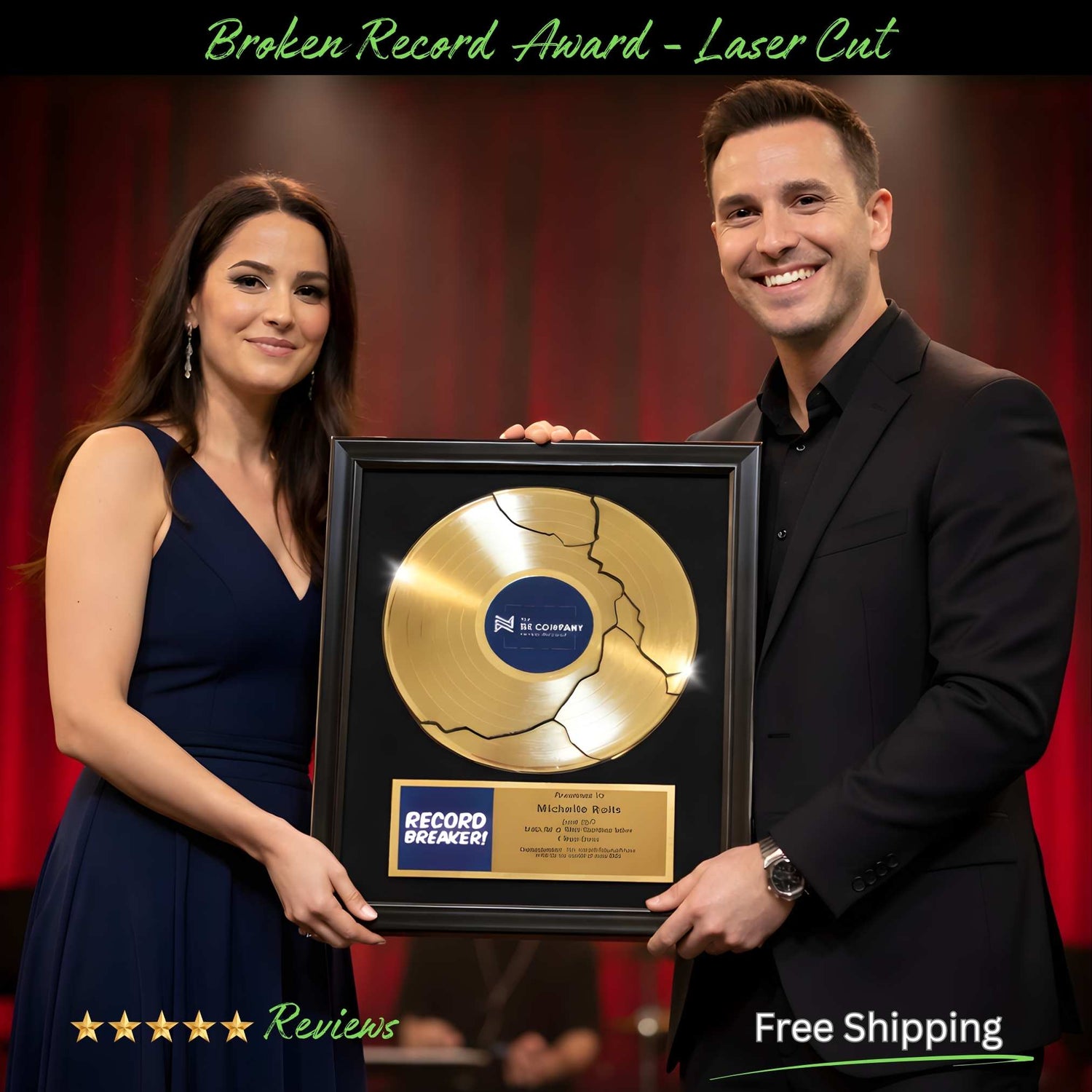 Person receiving a broken sales record award